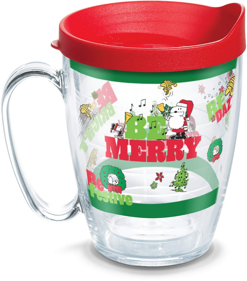 Tervis Peanuts - Christmas Holiday Be Merry Made in USA Double Walled Insulated Tumbler Cup Keeps Drinks Cold & Hot, 16oz Mug, Classic - Image 1